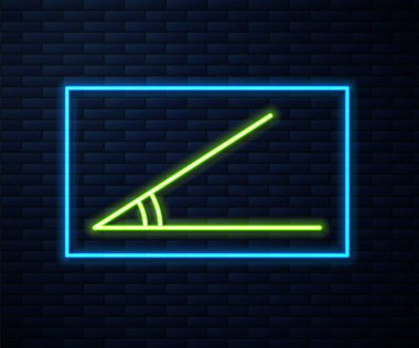 Parlayan neon hattı 45 derecelik akut açı tuğla duvar arka planında izole edilmiş. Vektör İllüstrasyonu.