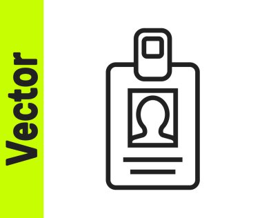 Beyaz arka planda yalıtılmış siyah çizgi tanımlama rozeti simgesi. Bu sunum için kullanılabilir, şirketin kimliği, reklam. Vektör İllüstrasyonu.