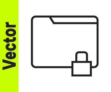 Siyah çizgi dizini ve kilit simgesi beyaz arkaplanda izole edildi. Kapalı dosya ve asma kilit. Güvenlik, güvenlik, koruma kavramı. Vektör İllüstrasyonu.