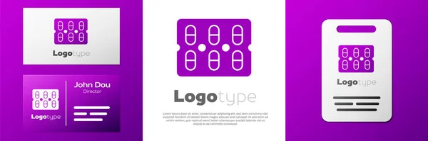 Logotype Pills Dans Icône Blister Isolé Sur Fond Blanc Paquet — Image vectorielle