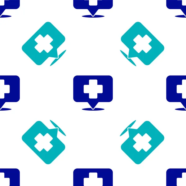 Pointeur Carte Médicale Bleu Avec Icône Hôpital Croisé Motif Isolé — Image vectorielle