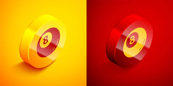 Isometric Billiard Pool Snooker Ball Icon Isolated Orange Red Background — Stock Vector