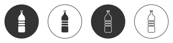 Zwarte Fles Water Pictogram Geïsoleerd Witte Achtergrond Soda Aqua Bordje — Stockvector