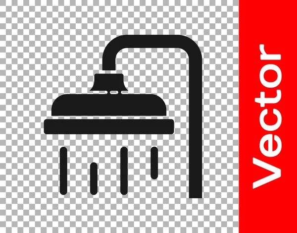 Cabezal Ducha Negro Con Gotas Agua Que Fluyen Icono Aislado — Vector de stock