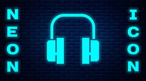 Świecący Neon Słuchawki Ikona Izolowane Tle Cegły Ściany Obsługa Klienta — Wektor stockowy