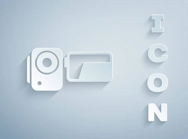 Paper Cut Cinema Camera Icon Isolated Grey Background Kamera Video - Stok Vektor
