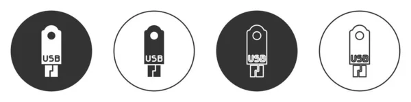 Icono Unidad Flash Usb Negro Aislado Sobre Fondo Blanco Botón — Vector de stock