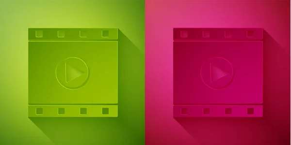 Χαρτί Περικοπή Εικονίδιο Play Video Απομονώνονται Πράσινο Και Ροζ Φόντο — Διανυσματικό Αρχείο