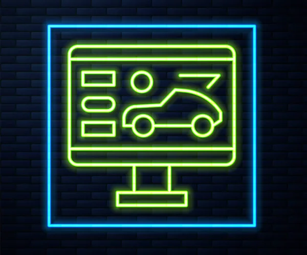 Gloeiende Neon Lijn Hardware Diagnostiek Conditie Van Auto Pictogram Geïsoleerd — Stockvector