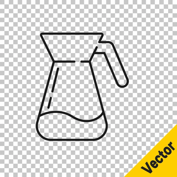 Svart Linje Kanna Glas Med Vatten Ikon Isolerad Transparent Bakgrund — Stock vektor