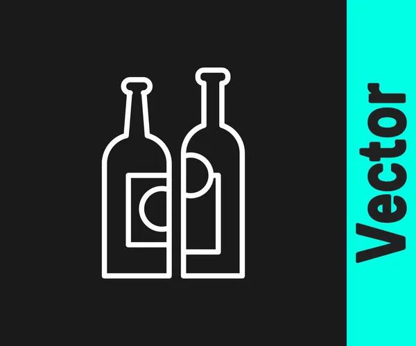 Weiße Linie Flaschen Wein Symbol Isoliert Auf Schwarzem Hintergrund Vektorillustration — Stockvektor