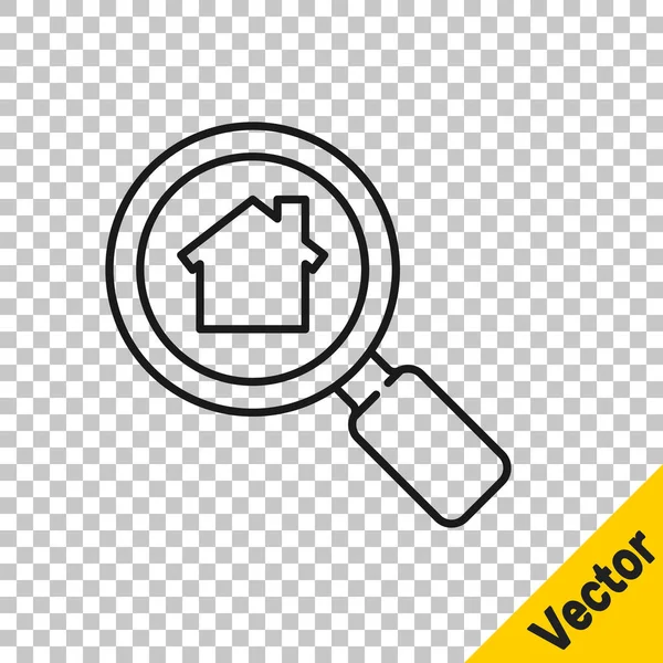 Черная Линия Поиск Дом Значок Изолирован Прозрачном Фоне Символ Недвижимости — стоковый вектор