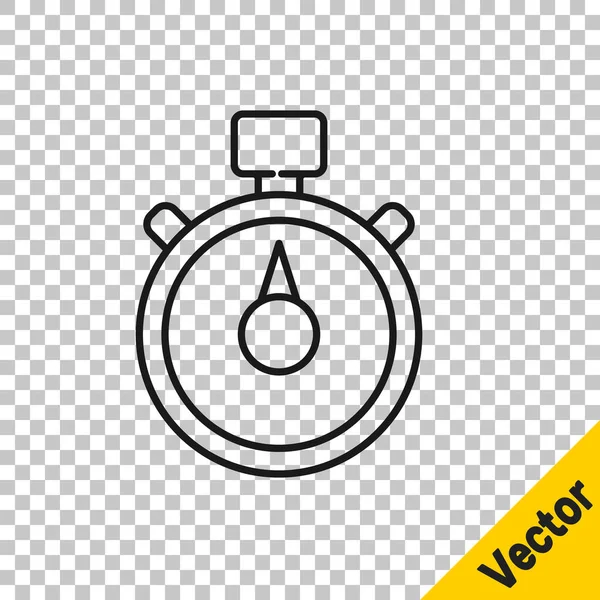 Schwarze Linie Stoppuhr Symbol Isoliert Auf Transparentem Hintergrund Zeitzeichen Chronometerzeichen — Stockvektor