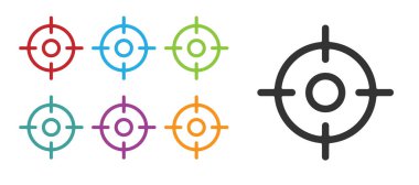 Siyah Hedef spor simgesi beyaz arkaplanda izole edildi. Atış mesafesi ya da atış mesafesi için sayıları olan temiz bir hedef. Simgeleri renklendirin. Vektör İllüstrasyonu.