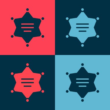 Pop Art Hexagram Şerifi ikonu renkli arka planda izole edilmiş. Polis rozeti ikonu. Vektör İllüstrasyonu.
