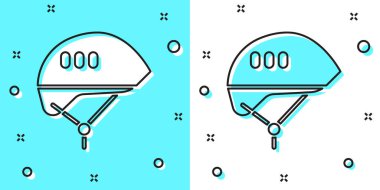 Yeşil ve beyaz arka planda siyah çizgi bisiklet başlığı simgesi izole edildi. Olağanüstü bir spor. Spor malzemeleri. Rastgele dinamik şekiller. Vektör İllüstrasyonu.