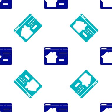 Tarayıcı simgesindeki Blue Online emlak evi beyaz arkaplandaki kusursuz deseni izole etti. Ev kredisi konsepti, kira, satın alma, mülk alma. Vektör İllüstrasyonu.