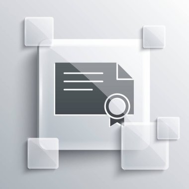 Gri sertifika şablonu gri arkaplanda izole edildi. Başarı, ödül, diploma, burs, diploma kavramları. Kare cam paneller. Vektör İllüstrasyonu.