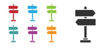 Siyah Yol trafik tabelası. Beyaz arkaplanda sinyal simgesi izole edildi. İşaretçi sembolü. İzole sokak bilgi levhası. Yön tabelası. Simgeleri renklendirin. Vektör İllüstrasyonu.