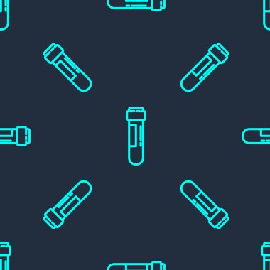 Yeşil çizgi test tüpü ya da kan ikonlu matara mavi arka planda izole edilmiş pürüzsüz desen. Laboratuvar, kimyasal, bilimsel cam levha. Vektör İllüstrasyonu.