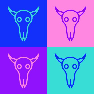 Pop sanat çizgisi Buffalo kafatası ikonu renk arkaplanında izole edilmiş. Vektör İllüstrasyonu.