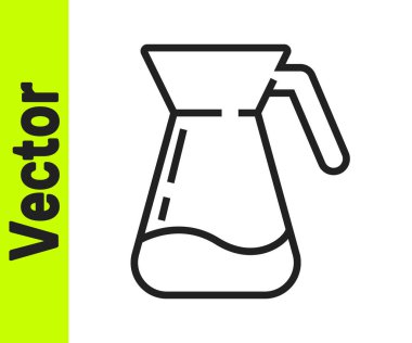 Beyaz zemin üzerinde su ikonu olan siyah çizgi sürahi camlar. Su için çaydanlık. İçme suyu dolu cam sürahi. Vektör İllüstrasyonu.