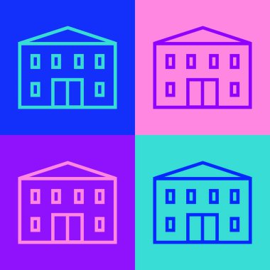 Pop Sanat Okulu binası ikonu renk arkaplanında izole edilmiş. Vektör İllüstrasyonu.