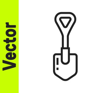 Siyah çizgi kürek simgesi beyaz arkaplanda izole edildi. Bahçe aletleri. Bahçecilik, tarım, çiftçilik aleti. Vektör İllüstrasyonu.