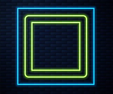 Parlayan neon hattı dikiş kalıbı simgesi tuğla duvar arka planında izole edildi. Dikiş için işaretler. Vektör İllüstrasyonu.