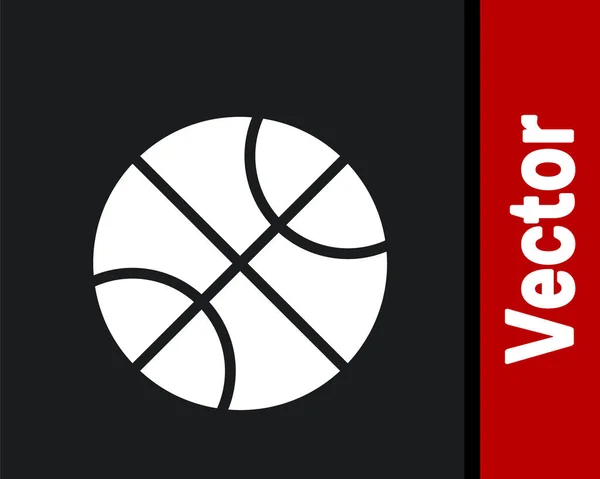 Biała Ikona Piłki Koszykówki Izolowana Czarnym Tle Symbol Sportu Ilustracja — Wektor stockowy