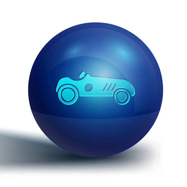蓝色复古跑车图标隔离在白色背景 蓝色圆环按钮 病媒图解 — 图库矢量图片
