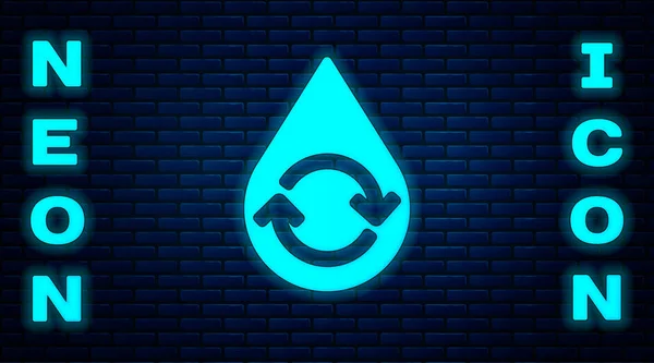 Светящийся Неон Recycle Clean Aqua Icon Isolated Brick Wall Background — стоковый вектор