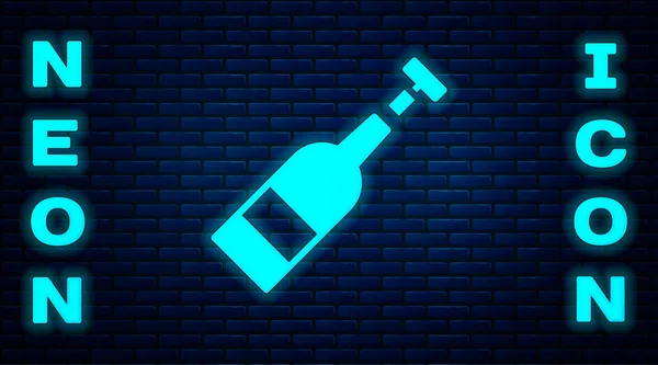 Gloeiende Neon Geopende Fles Wijn Pictogram Geïsoleerd Baksteen Muur Achtergrond — Stockvector