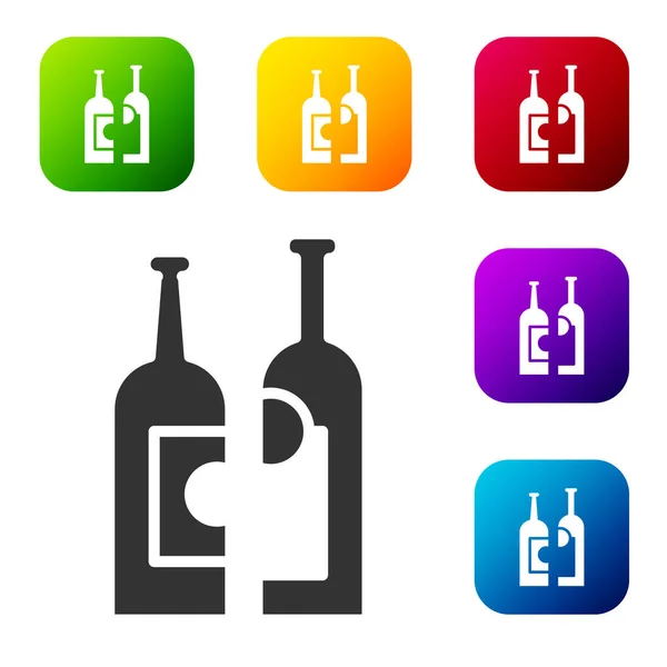 Svarta Flaskor Vin Ikon Isolerad Vit Bakgrund Ställ Ikoner Färg — Stock vektor