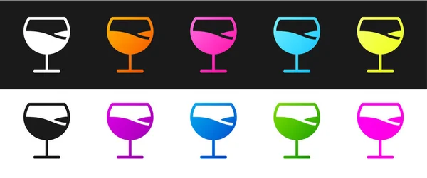 Set Weinglas Symbol Isoliert Auf Schwarzem Und Weißem Hintergrund Weinglasschild — Stockvektor