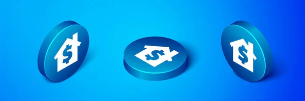 Isometric House Dollar Symbol Icon Isolated Blue Background Home Money — Stock Vector