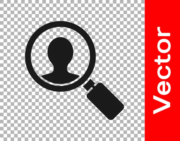 Black Magnifying Glass Search People Icon Isolated Transparent Background Recruitment — Stock Vector