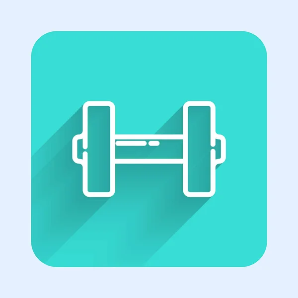 White Line Dumbbell Icon Isolated Long Shadow Muscle Lifting Icon — Stock Vector