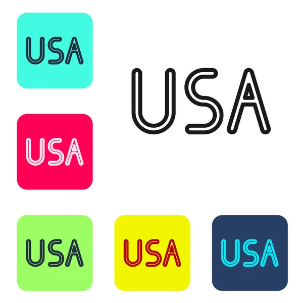 Black Line Usa Label Icon Isolated White Background United States — Stock Vector