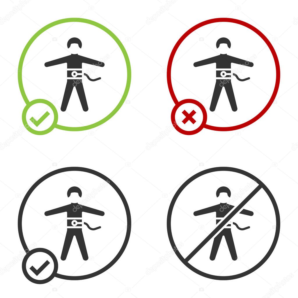 Black Bungee jumping icon isolated on white background. Circle button. Vector Illustration.