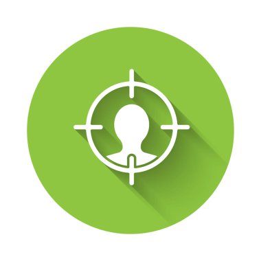 Beyaz Kafa avlanma konsepti uzun gölgeli izole edilmiş. İş hedefi ya da İstihdam tabelası. İnsan kaynakları ve adam toplama. Yeşil daire düğmesi. Vektör İllüstrasyonu.