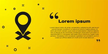 Siyah Harita iğne simgesi sarı arkaplanda izole edildi. Navigasyon, işaret, konum, harita, GPS, yön, yer, pusula, arama konsepti. Vektör İllüstrasyonu.