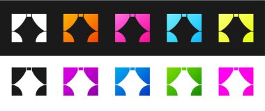 Siyah ve beyaz arkaplanda perde simgesini izole et. Tiyatro ya da opera sahnesi için, konser açılışı ya da sinema galası için. Vektör İllüstrasyonu.