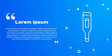 Tıbbi inceleme ikonu için beyaz çizgi tıbbi dijital termometre mavi arka planda izole edildi. Vektör İllüstrasyonu.