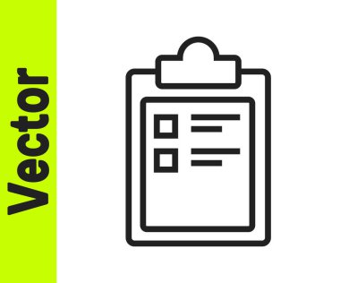 Siyah çizgi spor eğitim programı ya da beyaz arka planda izole edilmiş fitness planı simgesi. Vektör İllüstrasyonu.