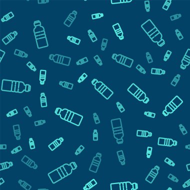 Yeşil çizgili bir şişe su ikonu mavi arka planda izole edilmiş pürüzsüz desen. Soda su içme tabelası. Vektör İllüstrasyonu.