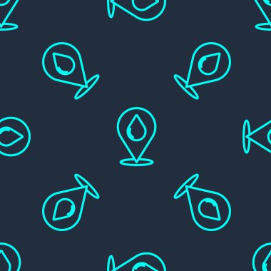 Yeşil çizgi üzerinde konum simgesi olan su damlası mavi arka planda izole edilmiş pürüzsüz desen. Vektör İllüstrasyonu.