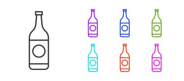Siyah çizgi bira şişesi ikonu beyaz arka planda izole edilmiş. Simgeleri renklendirin. Vektör İllüstrasyonu.