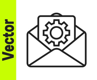 Siyah çizgi Zarf ayarı simgesi beyaz arkaplanda izole edildi. Vektör İllüstrasyonu.