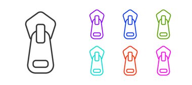 Siyah çizgili fermuar simgesi beyaz arkaplanda izole edildi. Simgeleri renklendirin. Vektör İllüstrasyonu.